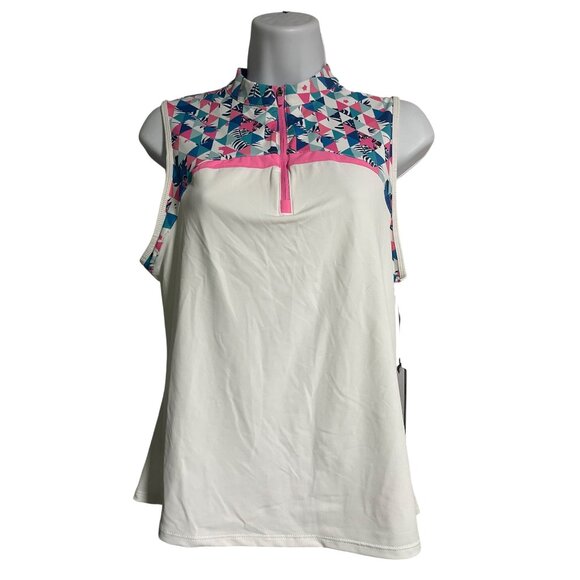 Kyodan Golf Ladies Sleeveless Top UPF 50+ White & Pink Geometric Print Size M - Picture 1 of 8